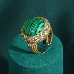 Couture Malachite&Crystal Ring Bold Luxury Statement Piece